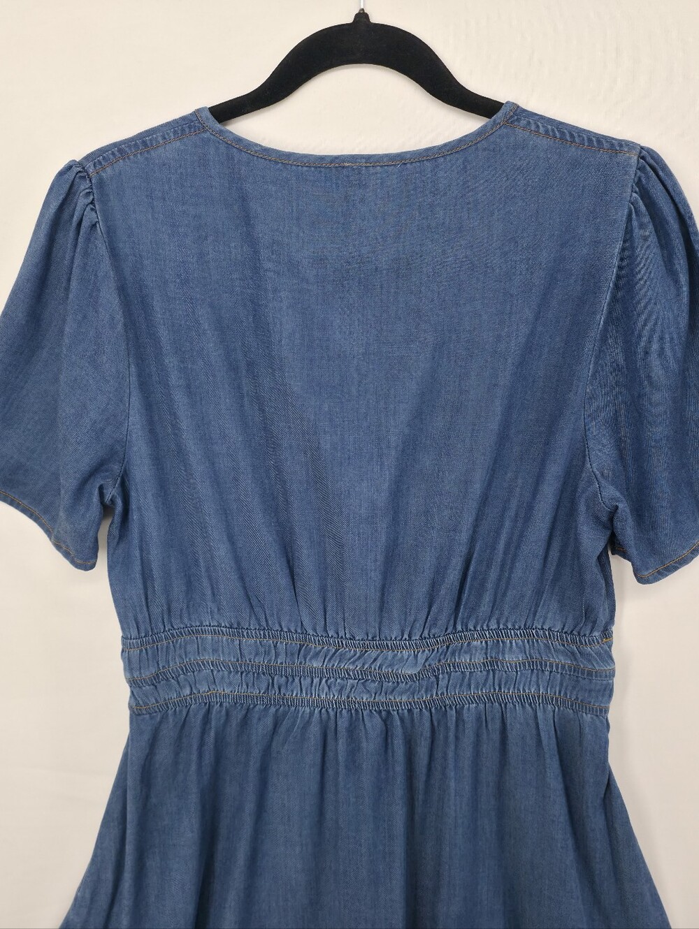 Simplee Blue Lyocell Blend Mini Dress M Tiered Pockets Boho Prairie - Picture 11 of 15